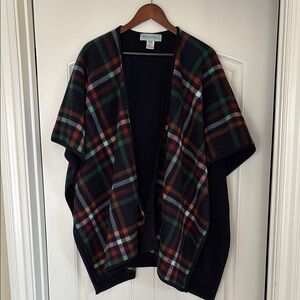Tuckernuck Blue Plaid Cozy Soft Fleece Open Poncho‎ Womens One Size